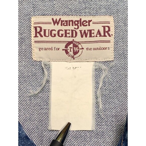Vintage Wrangler Rugged Wear Denim Jacket Mens Large Button-Up Blue Jean Collar - Picture 6 of 13